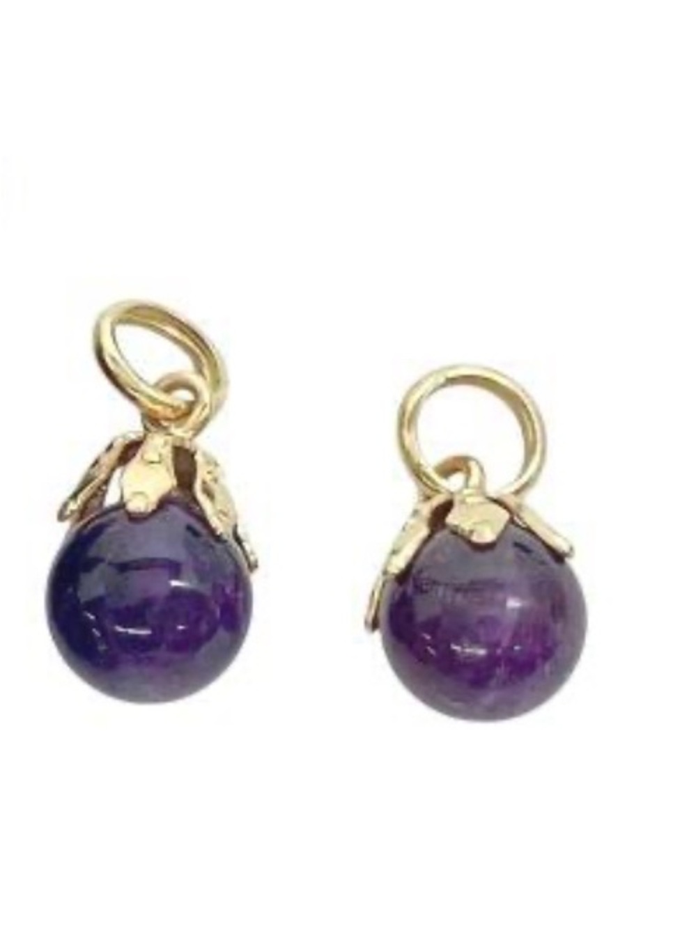 Solid 14k Gold Amethyst Drop Charms / Hoop Earring Enhancers - Women Jewelry